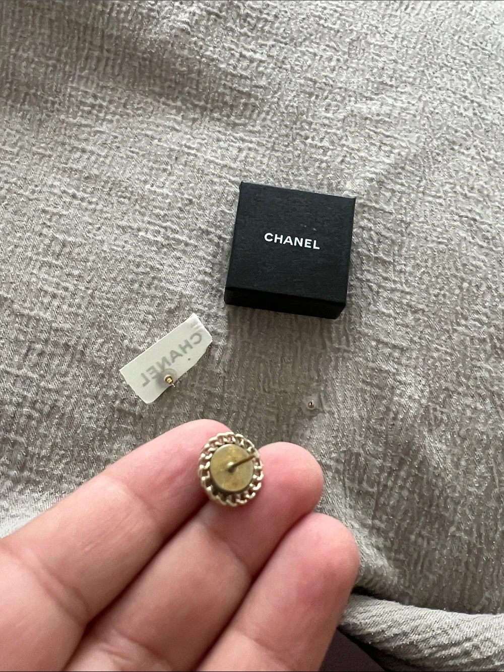 CHANEL Gold CC Rope-Trim Stud Earrings repurposed buttons